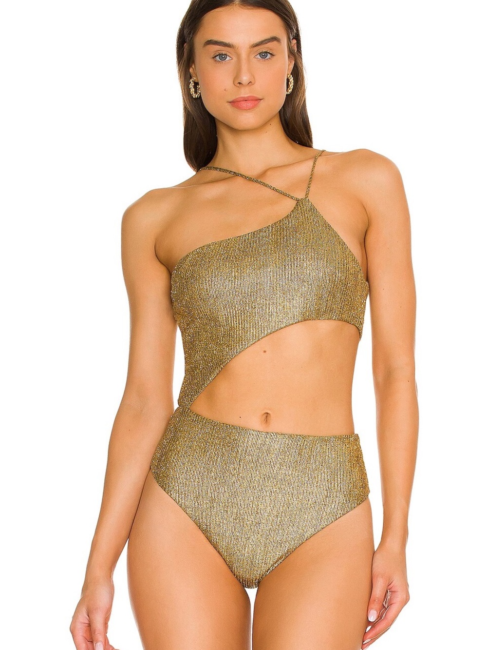 superdown Metallic Gold Ribbed Tank Top